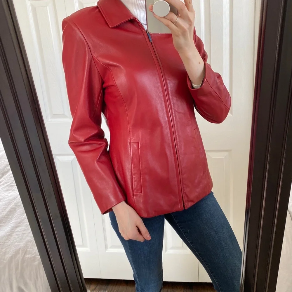 Liz Claiborne Red Leather Jacket - Picture 2 of 8